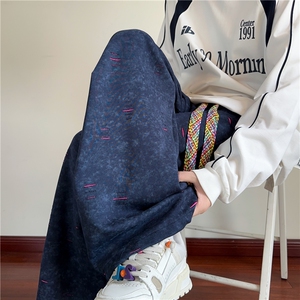 秋季新款美式潮流破洞彩绳设计感休闲卫裤B315-K25827-特p40控78图片