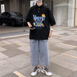 PL57077-P35 翻领短袖polo衫男大码胖子半袖t恤男有领保罗衫 模特图片