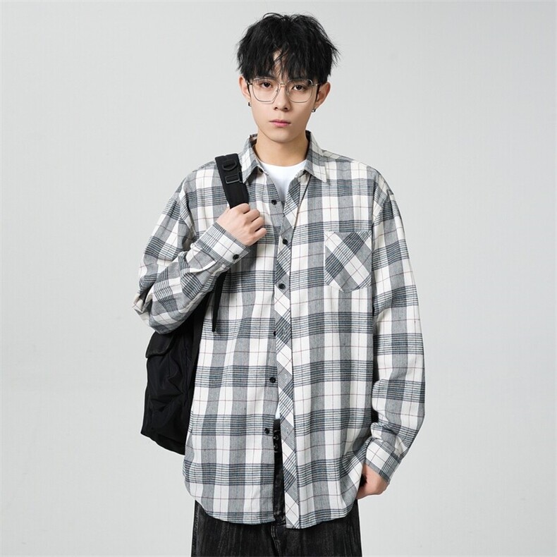 （跨境电商）四季款格子衬衫潮流宽松格纹衬衣,男装衬衫,星座1107-1