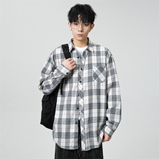 （跨境电商）四季款格子衬衫潮流宽松格纹衬衣，男装衬衫，星座1107-1