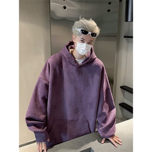 2025秋季新款重磅纯色宽松休闲连帽麂皮绒卫衣wljp1000-特p30图片