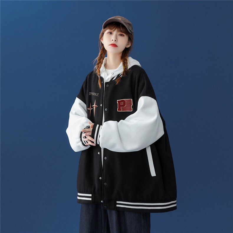 中性风 23春季新款港风设计感印花棒球服夹克 G97p65控88图片