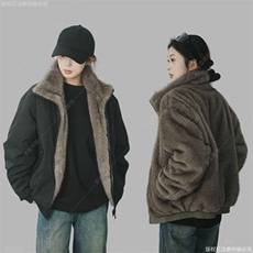 网图美式宽松立领双面穿短款棉服M088/P110，男装棉衣，星座205-3