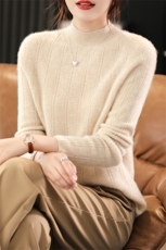 半高领针织打底衫女秋冬内搭遮肚子显瘦上衣加大码修身毛衣针织衫，女装羊毛衫，美轩羊绒