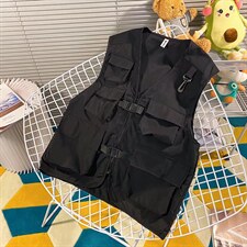 ins日系机能风多口袋工装马甲男学生韩版宽松BF无袖马夹MJ14-p36图片