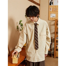 1506/QCS3850/P46美式复古条纹长袖衬衫男女学院风灯芯绒衬衣外套，男装衬衫，星座1506