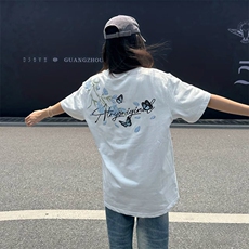 万针全刺绣解构设计260克重磅双纱纯棉高品质美式高街短袖T恤特35，男装T恤，电商A486-1