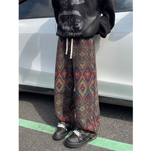 8XL-M羊羔绒裤子男冬季加绒加厚民族风重磅针织棉裤大码KZ023P78图片