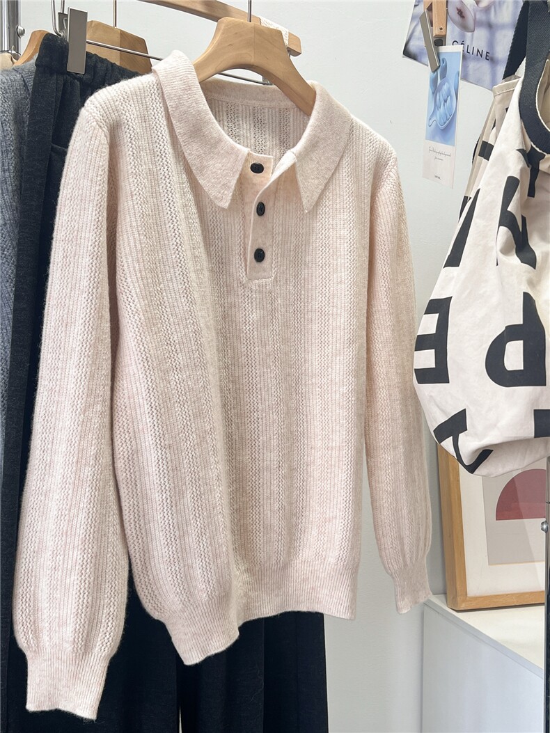 2025年秋季直筒型通勤套头长袖单件polo领镂空长袖，女装羊毛衫，圣旺供货