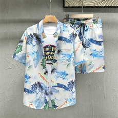 夏季青年花色印花衬衫套装男士多色宽松短裤套装TZ008-P45-控价79，男装休闲套装，电商A128