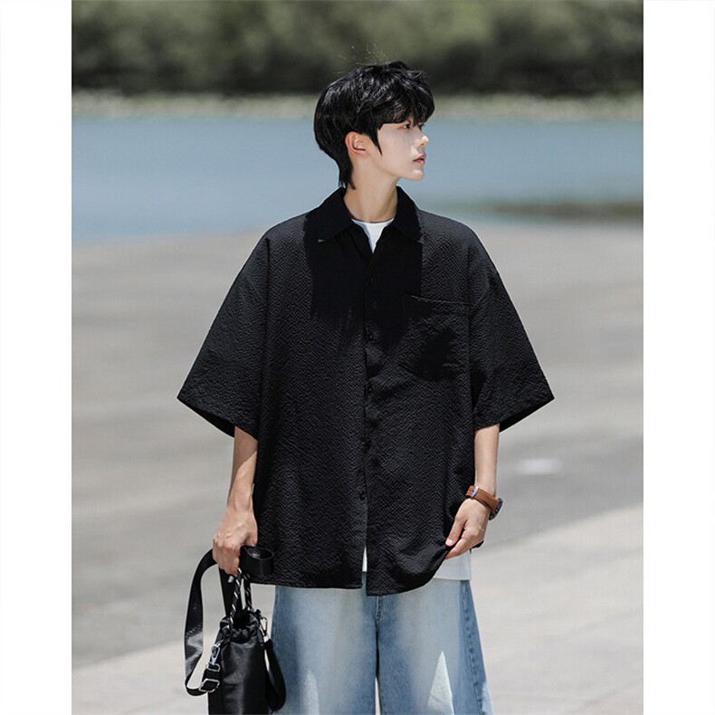 8XL-M泡泡纱盐缩肌理短袖衬衫男夏季冰丝外套防晒衬衣DC28011P36,男装衬衫,电商B312