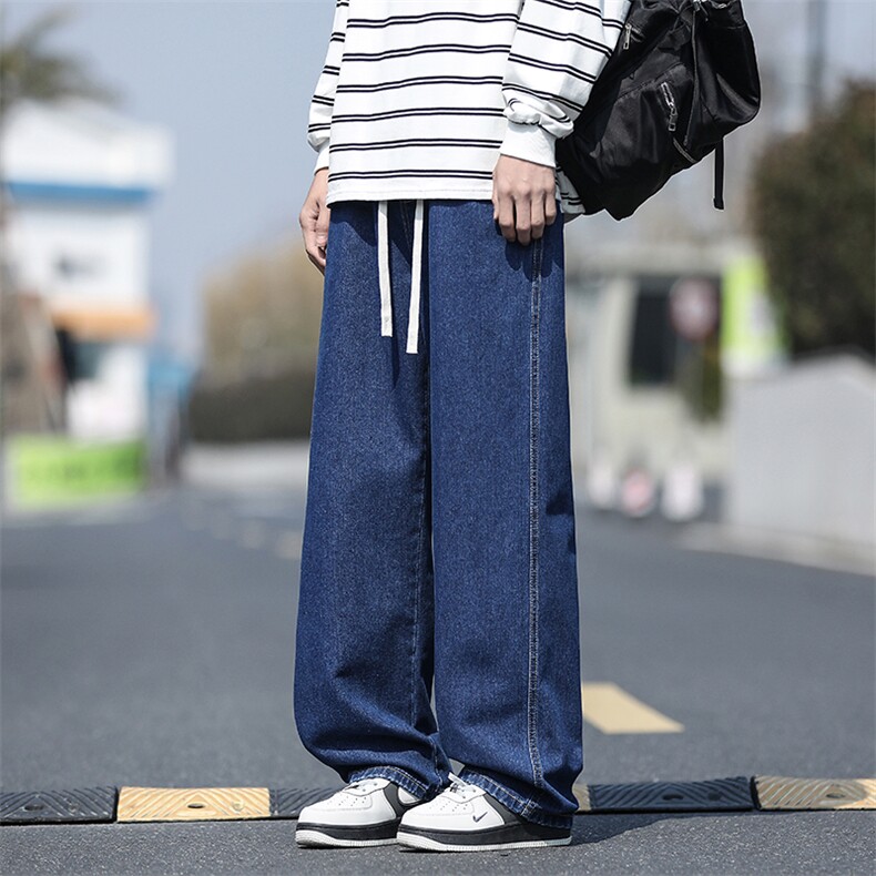 【现货】秋冬季新款牛仔裤港风松紧腰垂感百搭阔腿裤110-P35图片