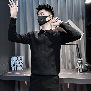 痞帅编织纹翻领毛衣男社会小伙店主风301C-M99-P68控98图片