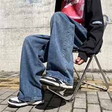 秋季水洗直筒宽松阔腿牛仔裤男高街ins潮牌休闲裤子K5414-P42，男装牛仔裤，星座512-2