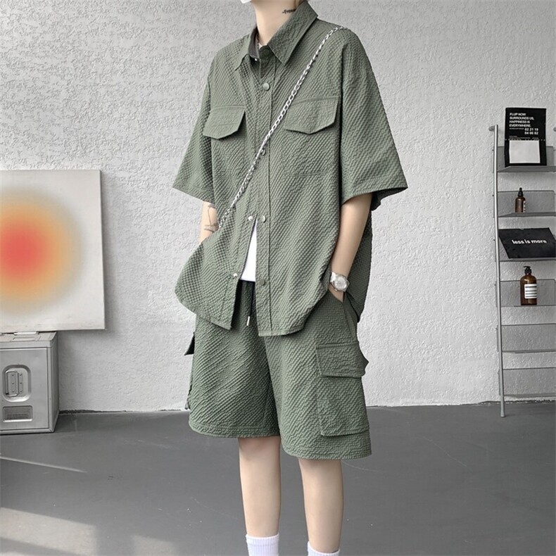 冰丝凉感工装套装短袖衬衫高级感速干运动两件套大码TZ1707特P58,男装衬衫,电商B238
