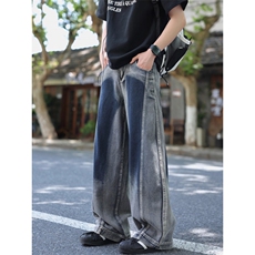 现货!港风新款2025潮流百搭直筒宽松大码牛仔裤松紧腰NZ6154-P42，男装牛仔裤，星座1103-2
