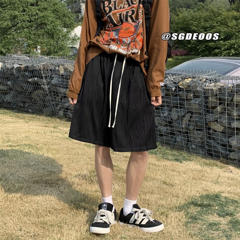 抖音品质优质款垂感褶皱冰丝短裤五分裤313A-1-KK275-P45控价58,男装休闲裤,星座808A-1