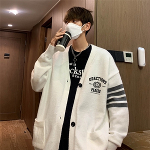 港风秋冬  新款宽松开衫四条杠男女情侣毛衣 M6352 P65控78图片