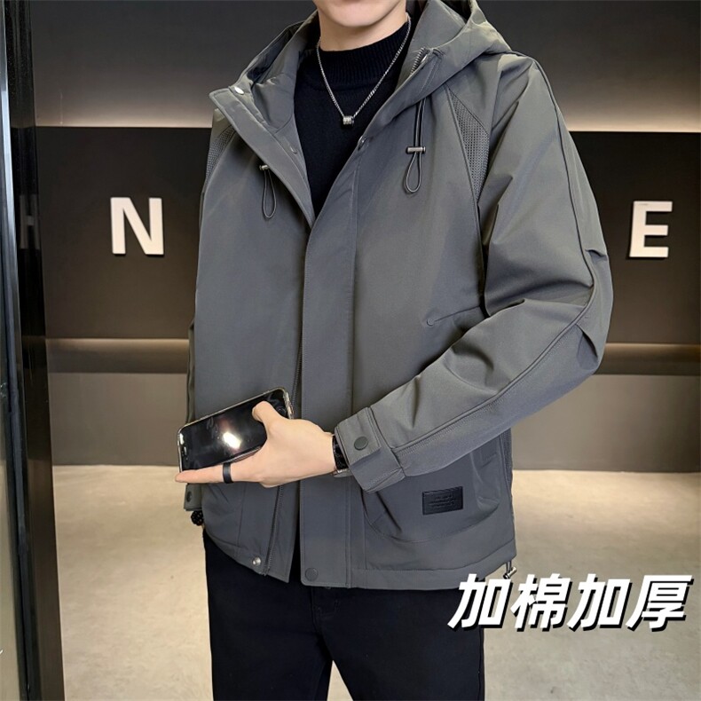 加棉加厚男士秋冬新款连帽青年简约休闲保暖夹克外套NM826-P110图片