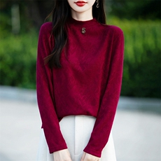 优雅气质女士秋季新款羊毛针织衫百搭显瘦长袖上衣，女装针织衫/毛衣，绒宛羊绒