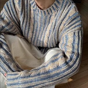 韩系秋冬穿搭cleanfit男生高级感毛衣秋复古撞色圆领休闲