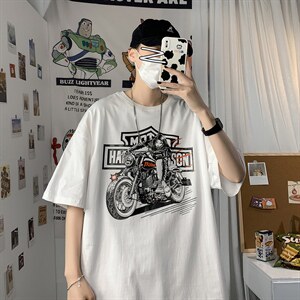 2021港风圆领青春休闲大码运动日系原宿潮流男士短袖宽松7803F35，男装T恤，星座227-7