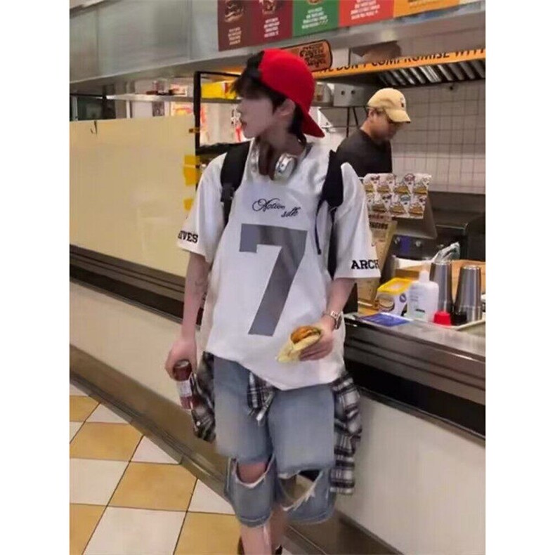 Q146/P46色丁拼网眼刺绣短袖t恤男潮牌夏季宽松五分袖,男装T恤,星座1506
