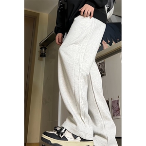 24秋冬美式侧褶皱阔腿垂坠感拖地百搭休闲卫裤男K3216-特38加绒48图片