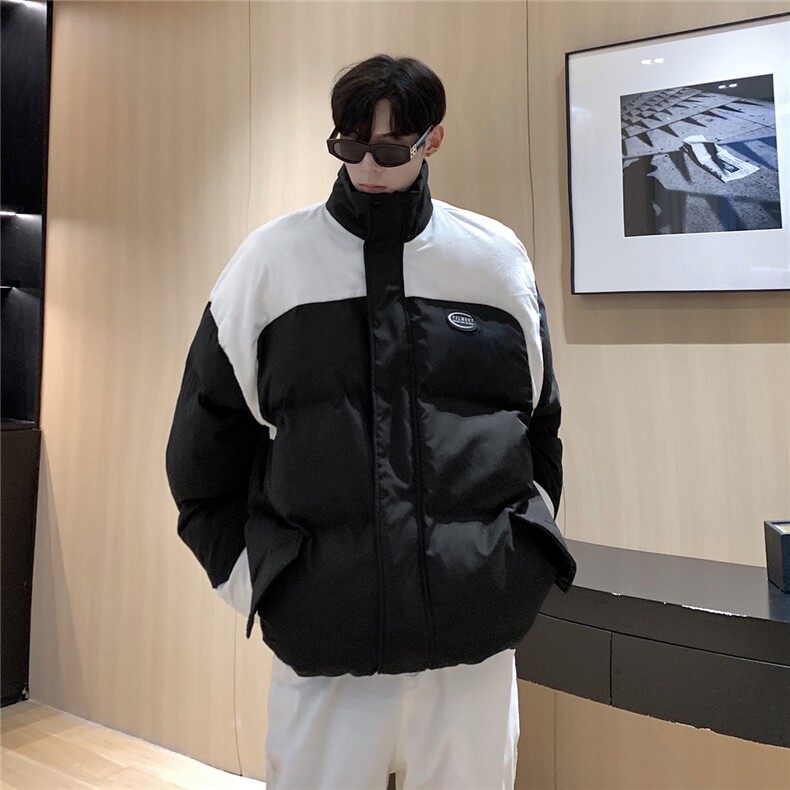 港风立领灯芯绒拼接撞色棉衣男成分：聚酯纤维8718P128控168，男装棉衣，星座227-7