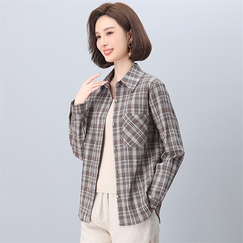 2025年春秋装新款潮小格子衬衫宽松显瘦韩版气质百搭衬衣女减龄,女装衬衫,独衣靓