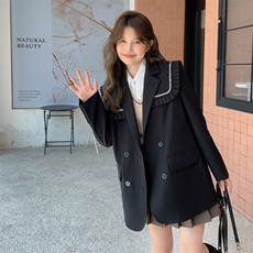 木耳边西装外套女2023春秋新款宽松洋气休闲学院风设计感小众西服，女装短外套，帛香坊