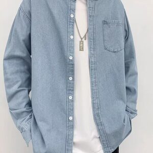 1101衬衫男生外套休闲百搭衬衣长袖白色高级感上衣图片