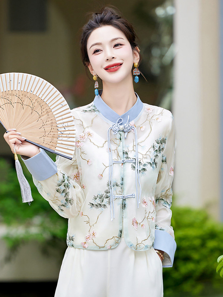 现货新中式防晒服短款外套女夏季气质高级感显瘦刺绣薄款防晒衣夏,女装防晒衣,美静678