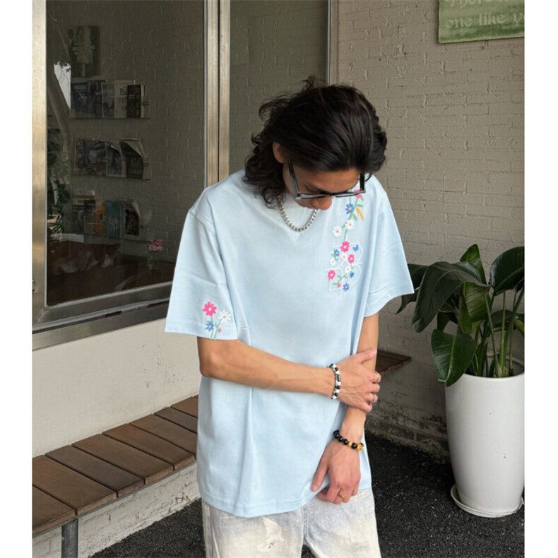 M558-P35藤蔓刺绣嘻哈街头潮流宽松纯棉百搭短袖T恤男女同款,男装T恤,星座617A-1（原B318A）