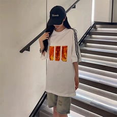 抖音得物高品质二开240克宽松纯棉美式潮牌三条杠织带短袖T恤，男装T恤，电商A486-1