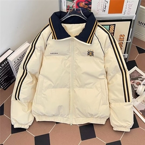 2025冬美式徽章拼接撞色保暖棉服外套冬季情侣休闲加厚面包服棉衣图片