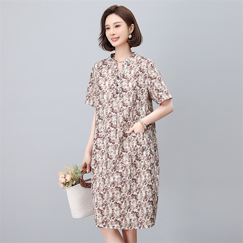 纯棉碎花连衣裙女夏2025新款中年妈妈宽松大码遮肚子显瘦减龄裙子,女装连衣裙,依恋蒂丝