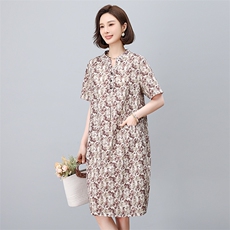 纯棉碎花连衣裙女夏2025新款中年妈妈宽松大码遮肚子显瘦减龄裙子，女装连衣裙，依恋蒂丝