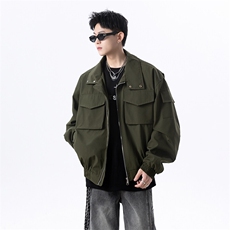 春季港风日系复古纯色贴袋拼接款翻领夹克男XZ213-JK18-P88控118，男装夹克，星座213