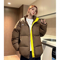 中性风冬装PU软皮美式撞色棉服logo棉衣休闲外套男女G1102P128，男装棉衣，电商A339