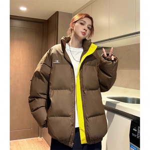 中性风冬装 PU软皮美式撞色棉服logo棉衣休闲外套男女 G1102 P128图片