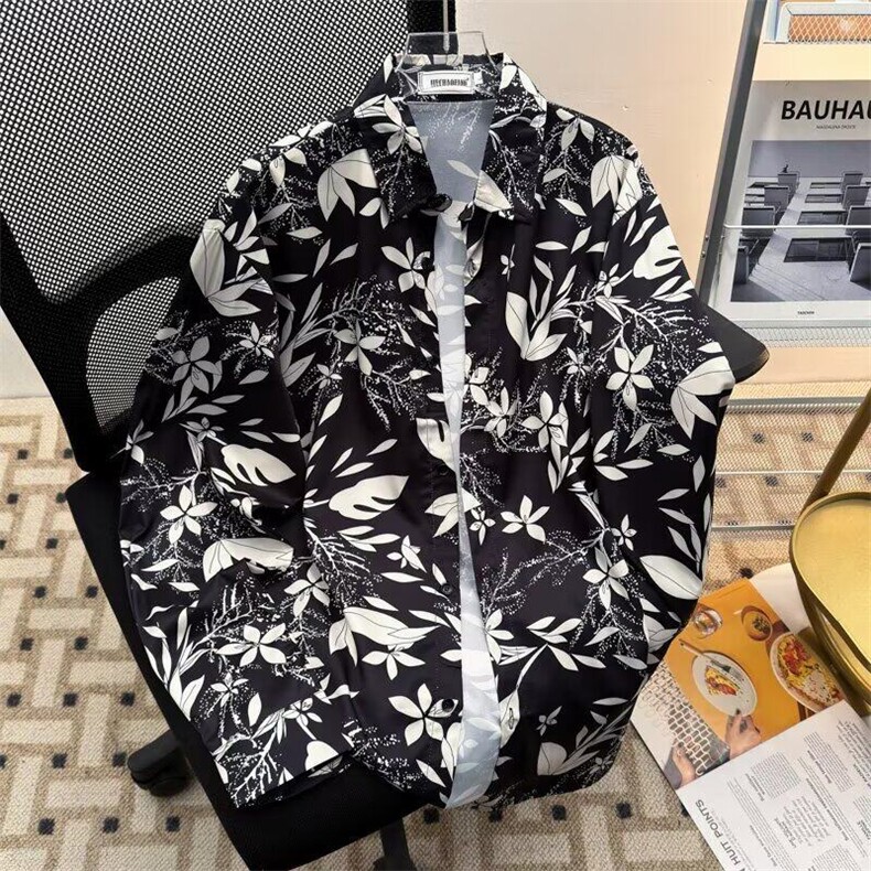 日系痞帅复古衬衣男潮ins港风宽松长袖衬衫新款款情侣慵懒开衫男,男装衬衫,星座1013