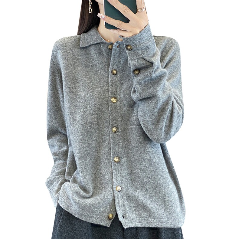 时尚百搭女士羊毛开衫羊毛衬衫领宽松外套,女装羊毛衫,聚奥羊绒