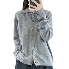 时尚百搭女士羊毛开衫羊毛衬衫领宽松外套，女装羊毛衫，聚奥羊绒