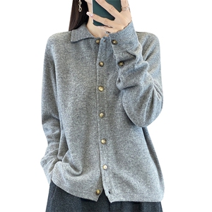 时尚百搭女士羊毛开衫 羊毛衬衫领宽松外套图片