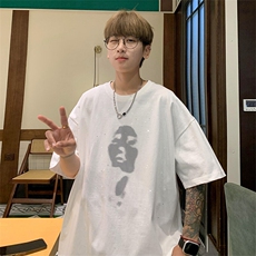 可48小时发货支持抖音得物来样二开美式满天星亮片短袖T恤MTX671，男装T恤，电商A486