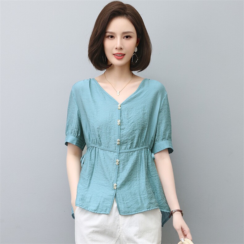 【今日自留】2025年新款夏季V领宽松显瘦系带小衫2575=ZJ不退不换，女装衬衫，涵誉