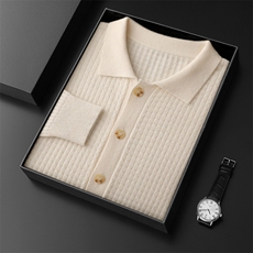 2025秋冬百搭时尚简约翻领小方格系扣开衫针织衫，男装羊绒套衫，盛欣羊绒