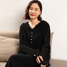 软糯山羊绒秋冬显瘦单排扣连帽时尚开衫，女装羊绒衫，五色羊羊绒