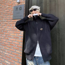 美式宽松百搭双拉链开衫毛衣外套男春秋慵懒风纯色针织衫M5696，男装针织衫/毛衣，星座1116A-1（原606A）